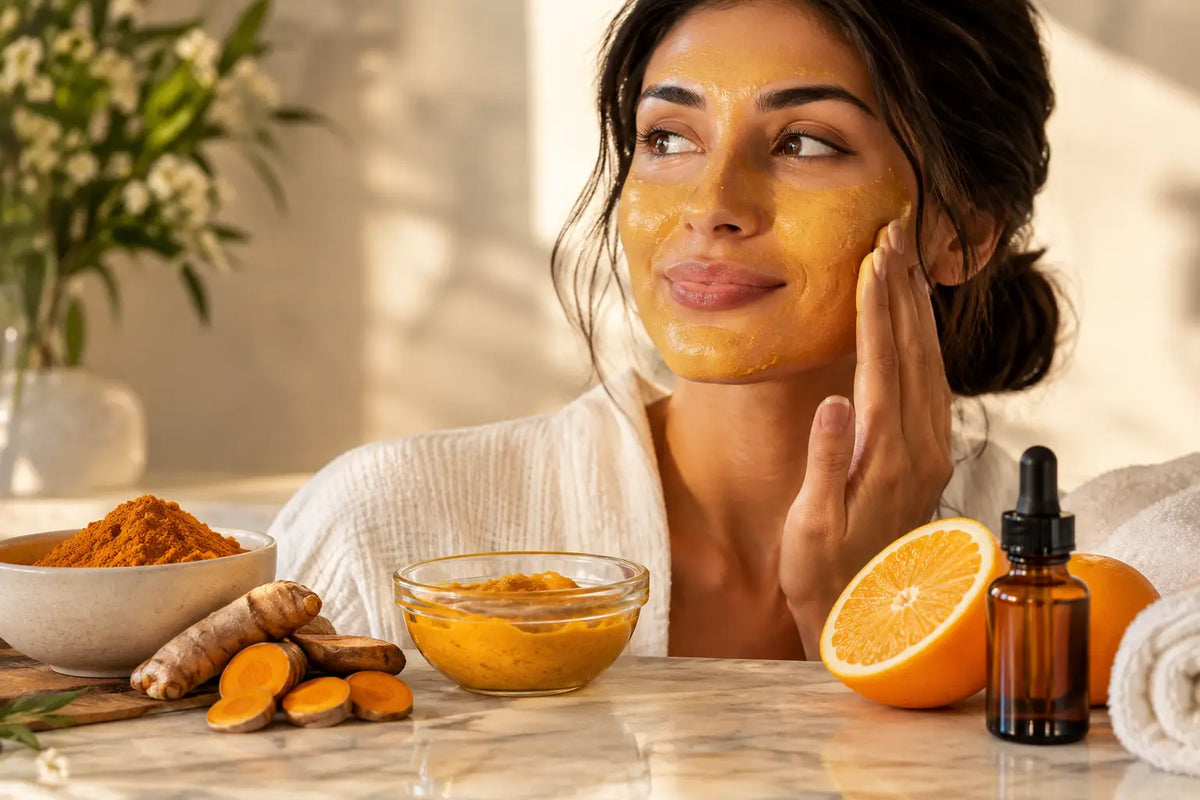 Una rutina de cuidado de la piel con cúrcuma y vitamina C