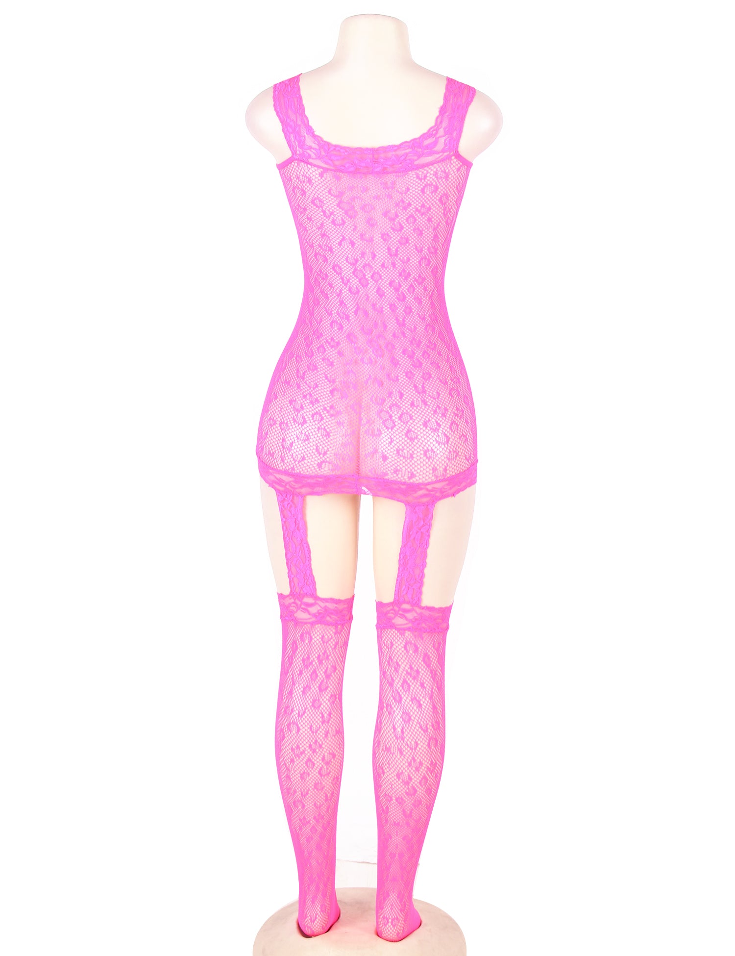 Factory price Pink Leopard patterned garter fishnet bodystocking