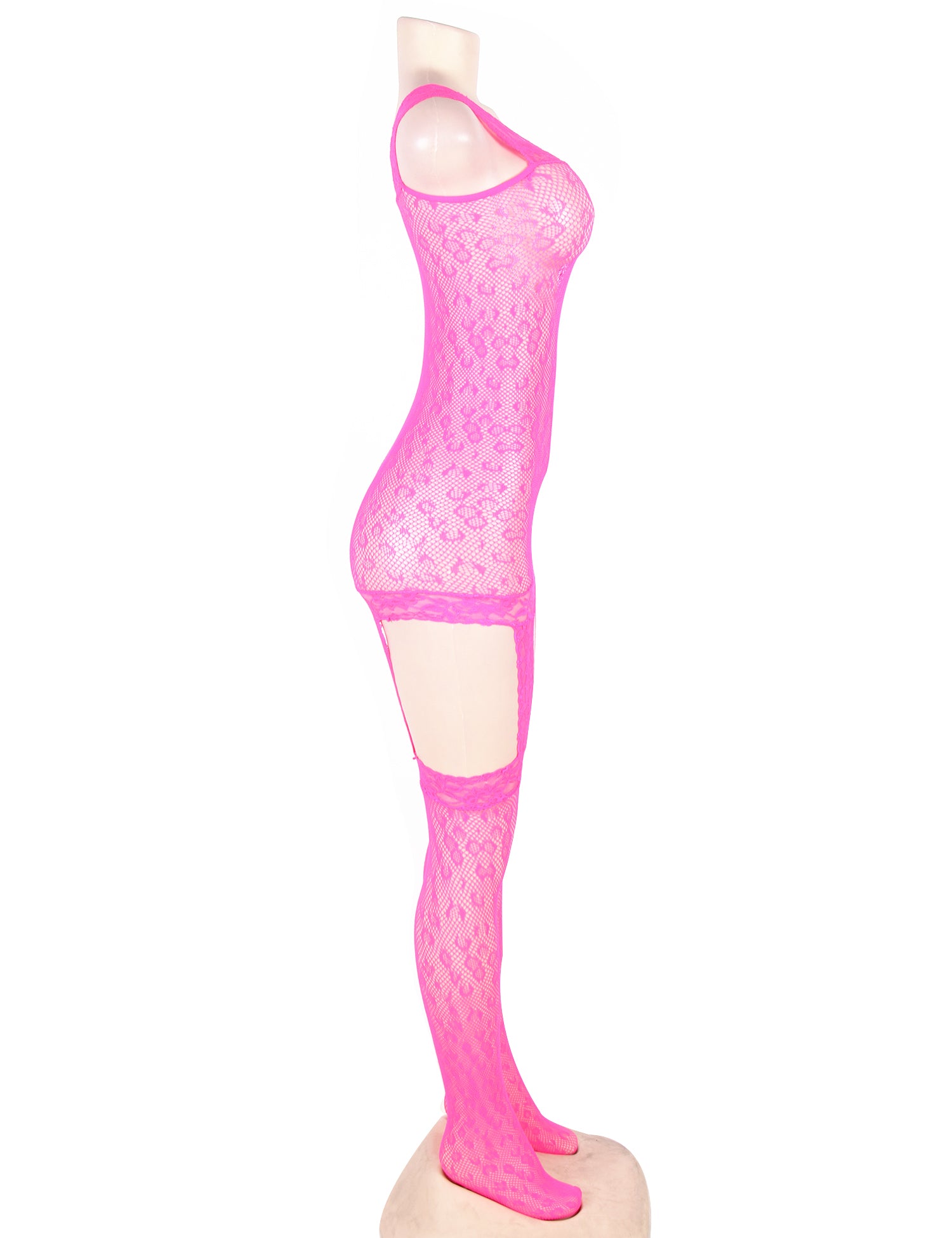 Factory price Pink Leopard patterned garter fishnet bodystocking