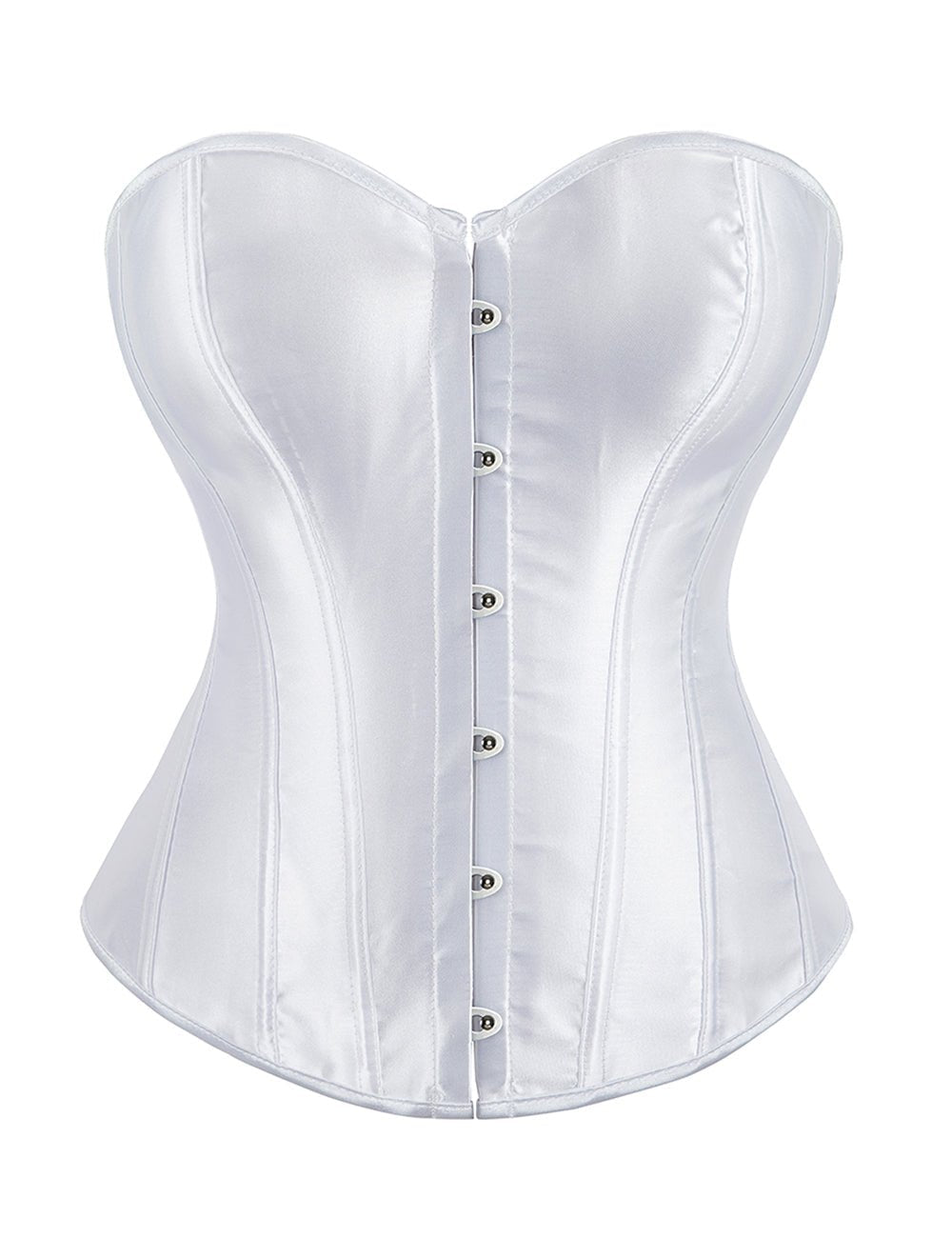 White Satin Corset with Mesh Lantern Sleeves & Steel Buckle - TeaseFashion