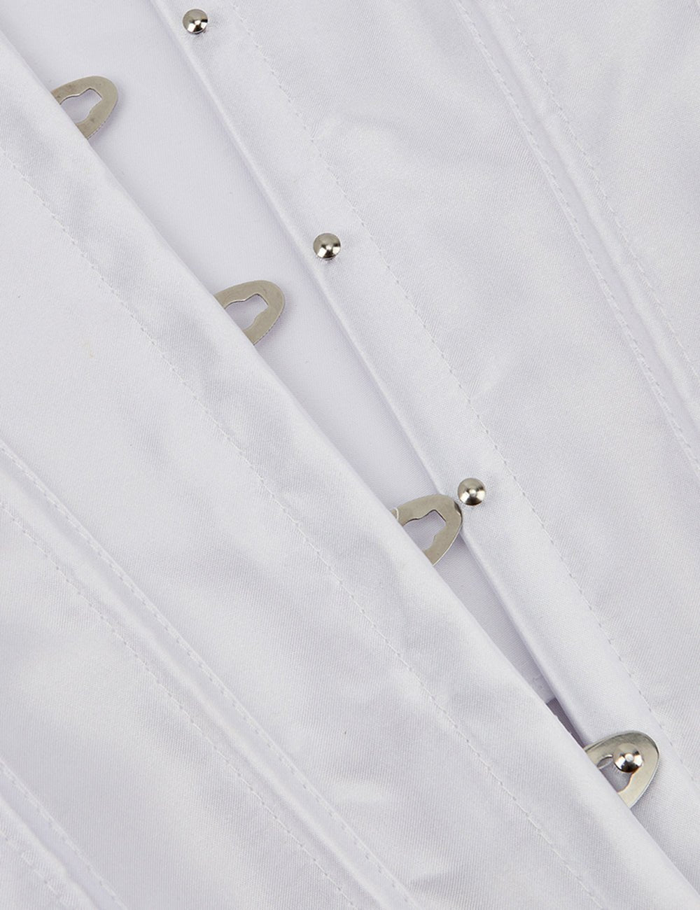 White Satin Corset with Mesh Lantern Sleeves & Steel Buckle - TeaseFashion
