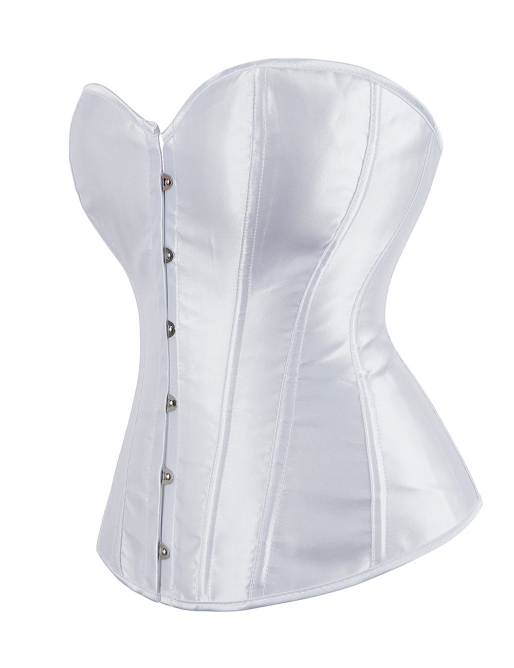 White Satin Corset with Mesh Lantern Sleeves & Steel Buckle - TeaseFashion