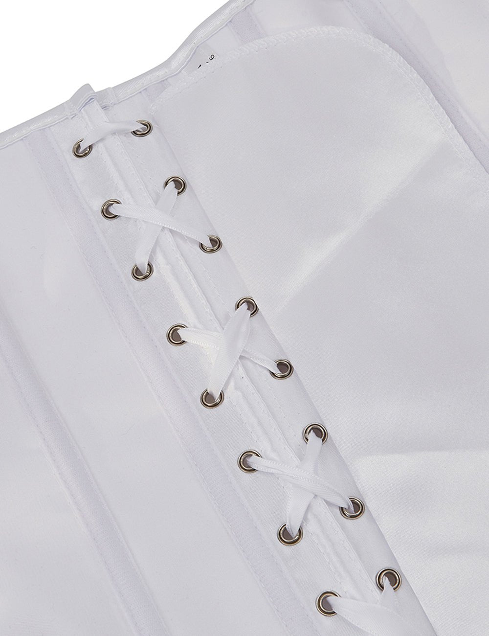 White Satin Corset with Mesh Lantern Sleeves & Steel Buckle - TeaseFashion