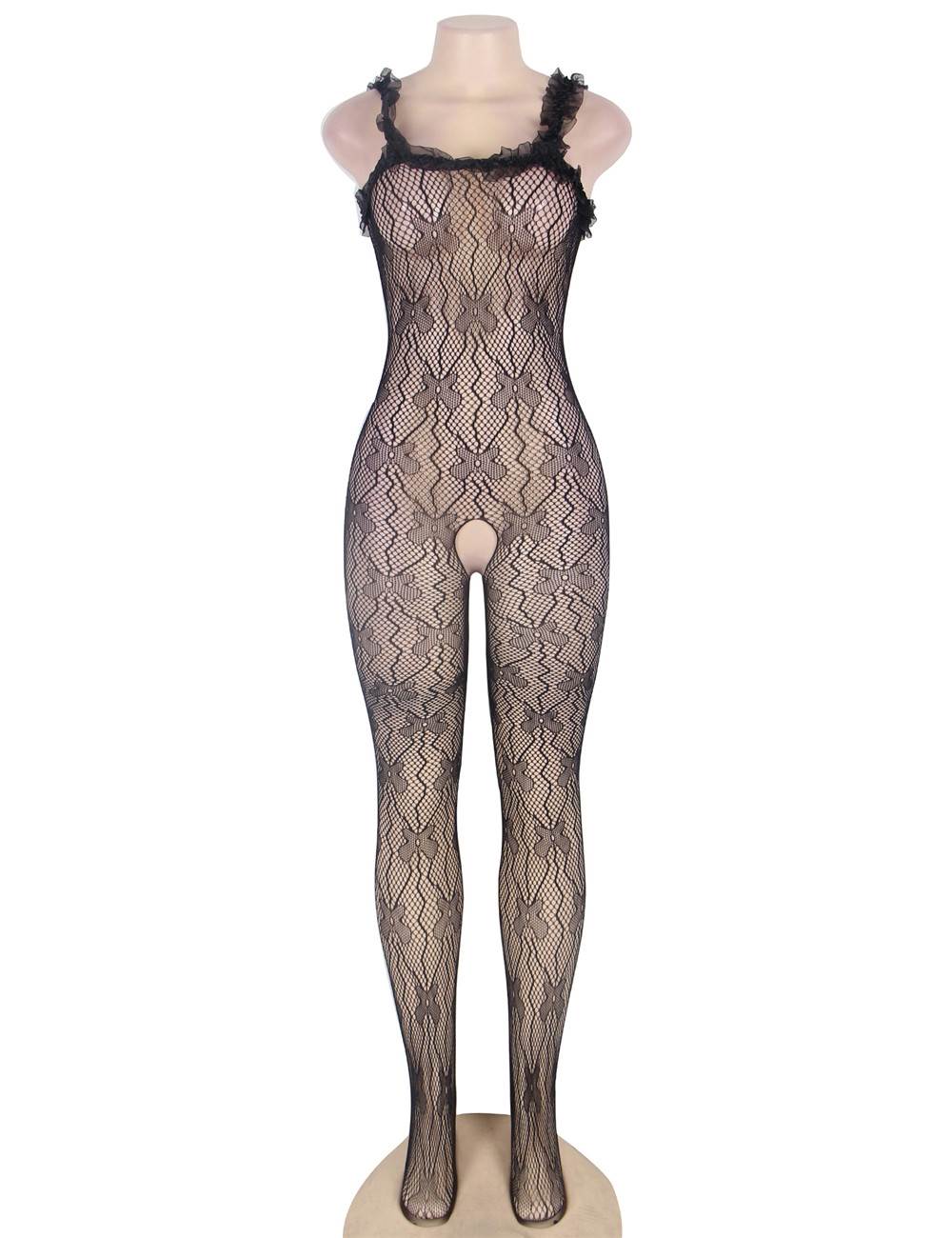 Plus Size Strappy Shoulders Floral Motif BodyStockings