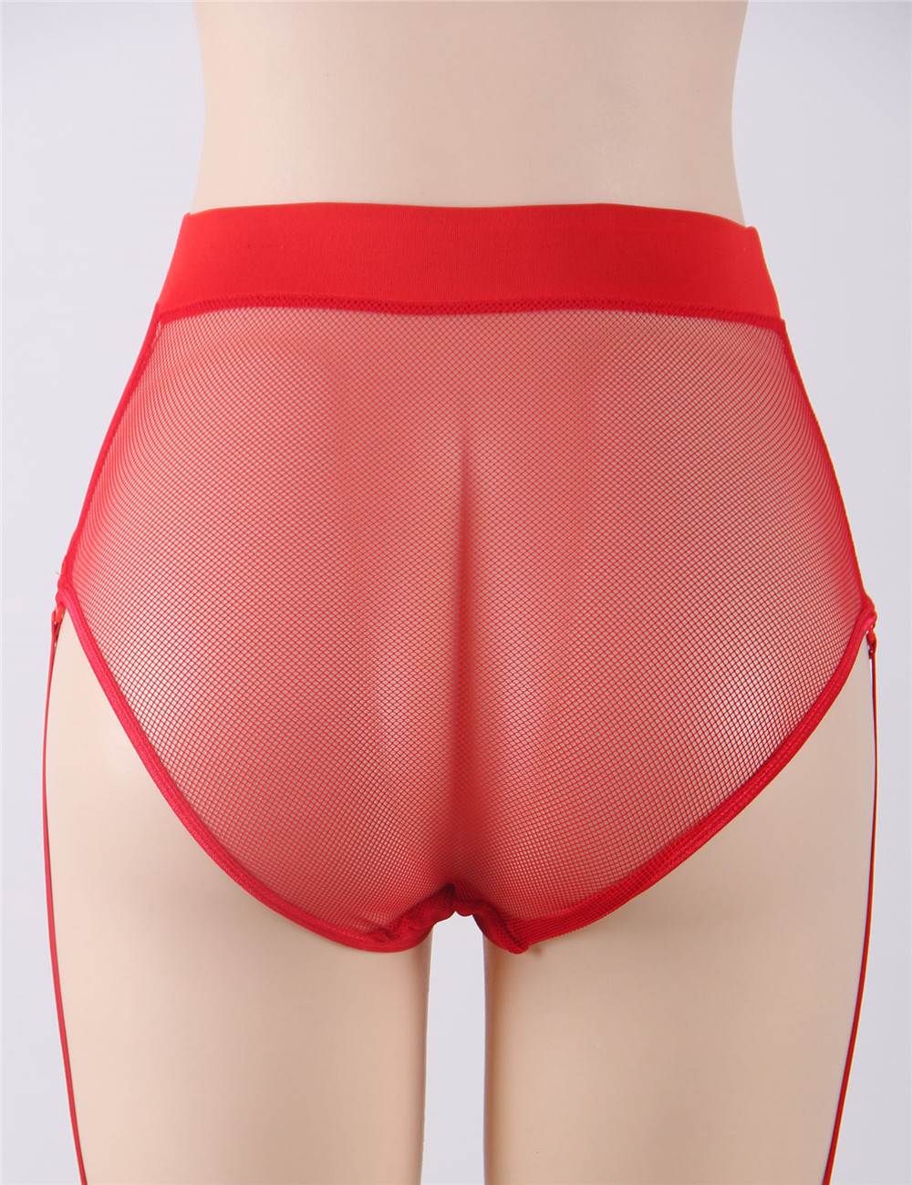 High Waist Side Red Garter Fishnet Panty