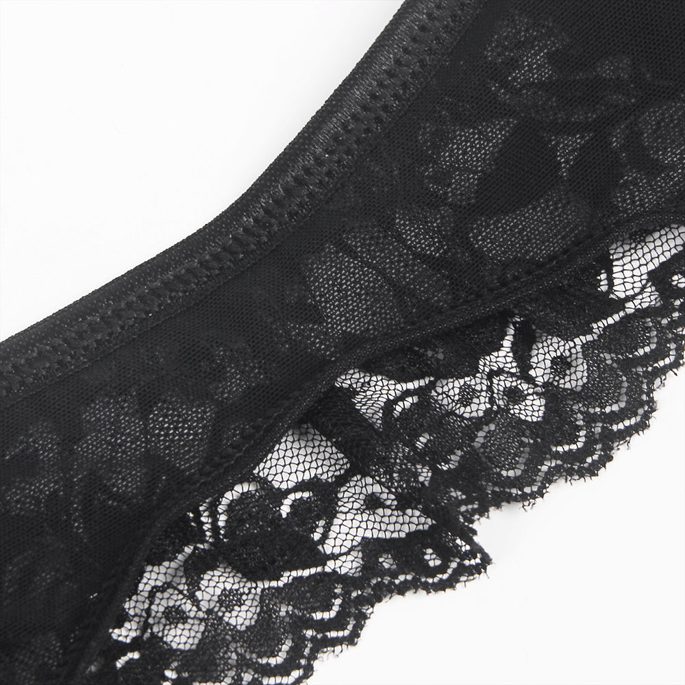 Black Transparent Lace Garter Panties
