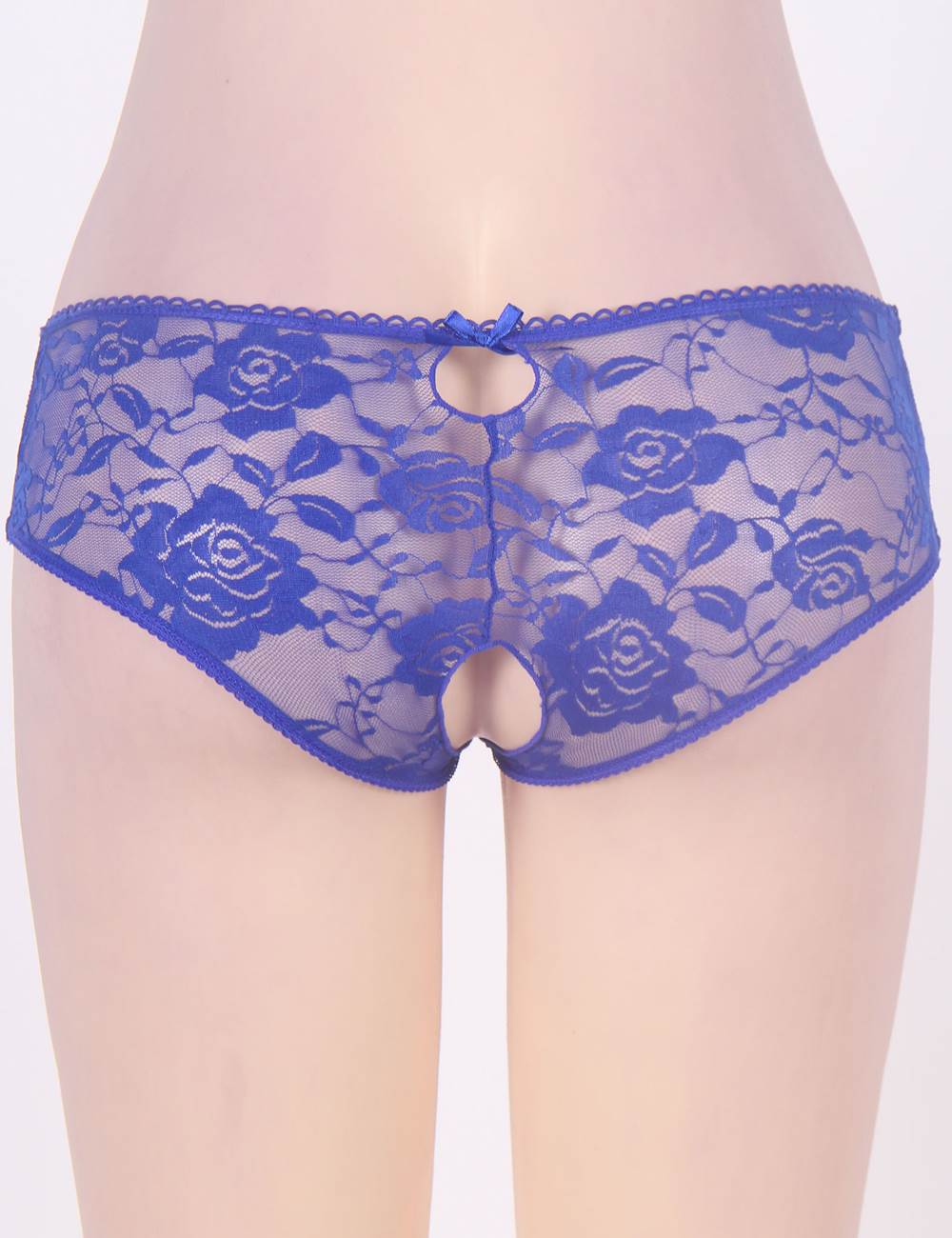 Blue Open Crotch Strappy Lace Thongs