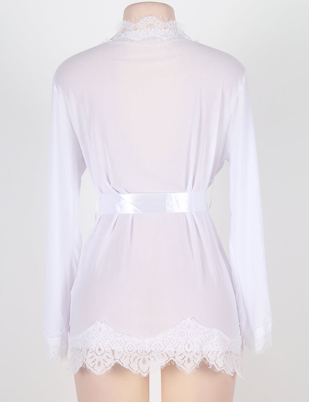 Sexy White Lace Trim Robe With Thong