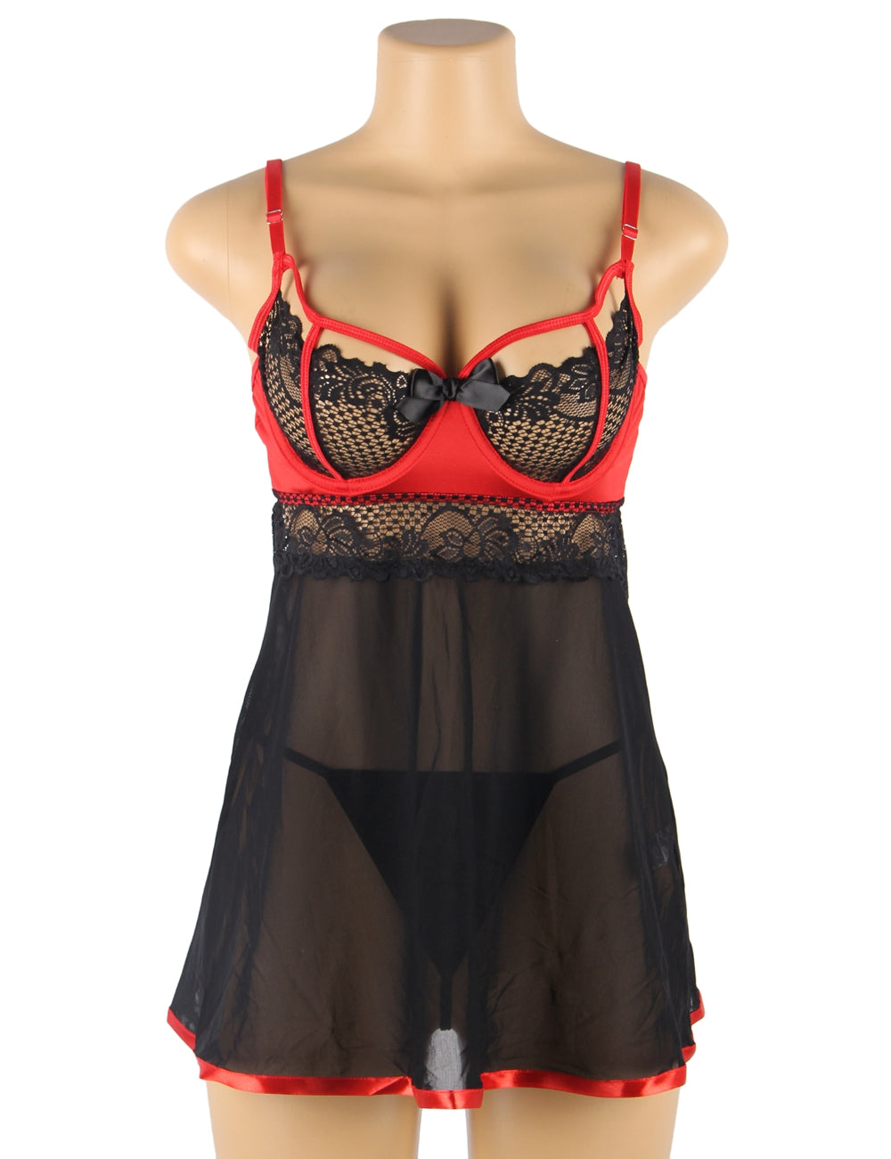 Black Red Short Lace Sleepwear with Underwire
