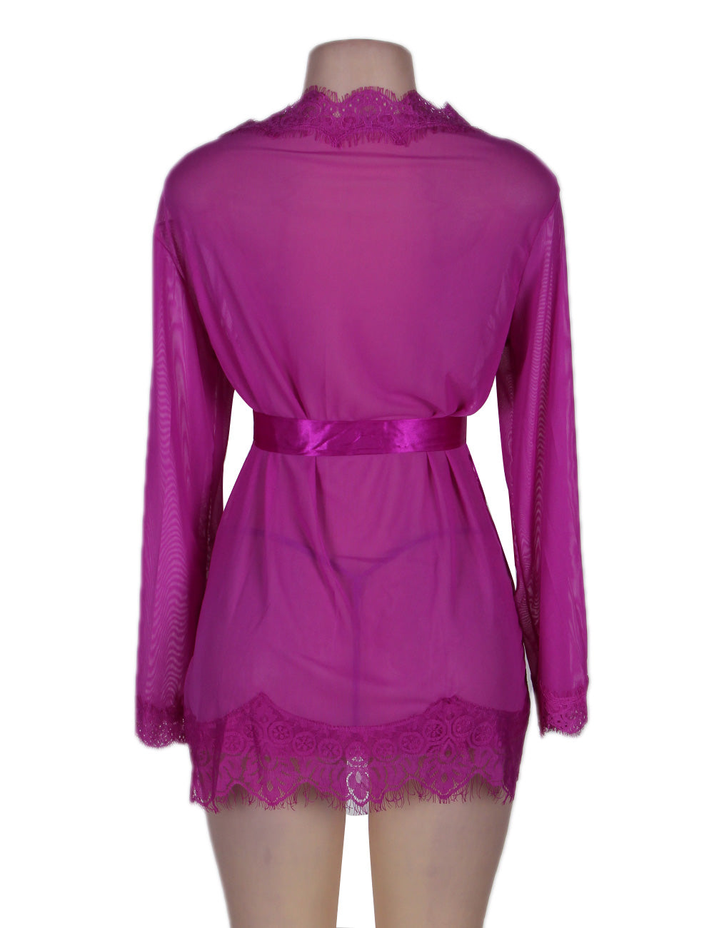 Plus Size Purple Lace Trim Robe With Thong