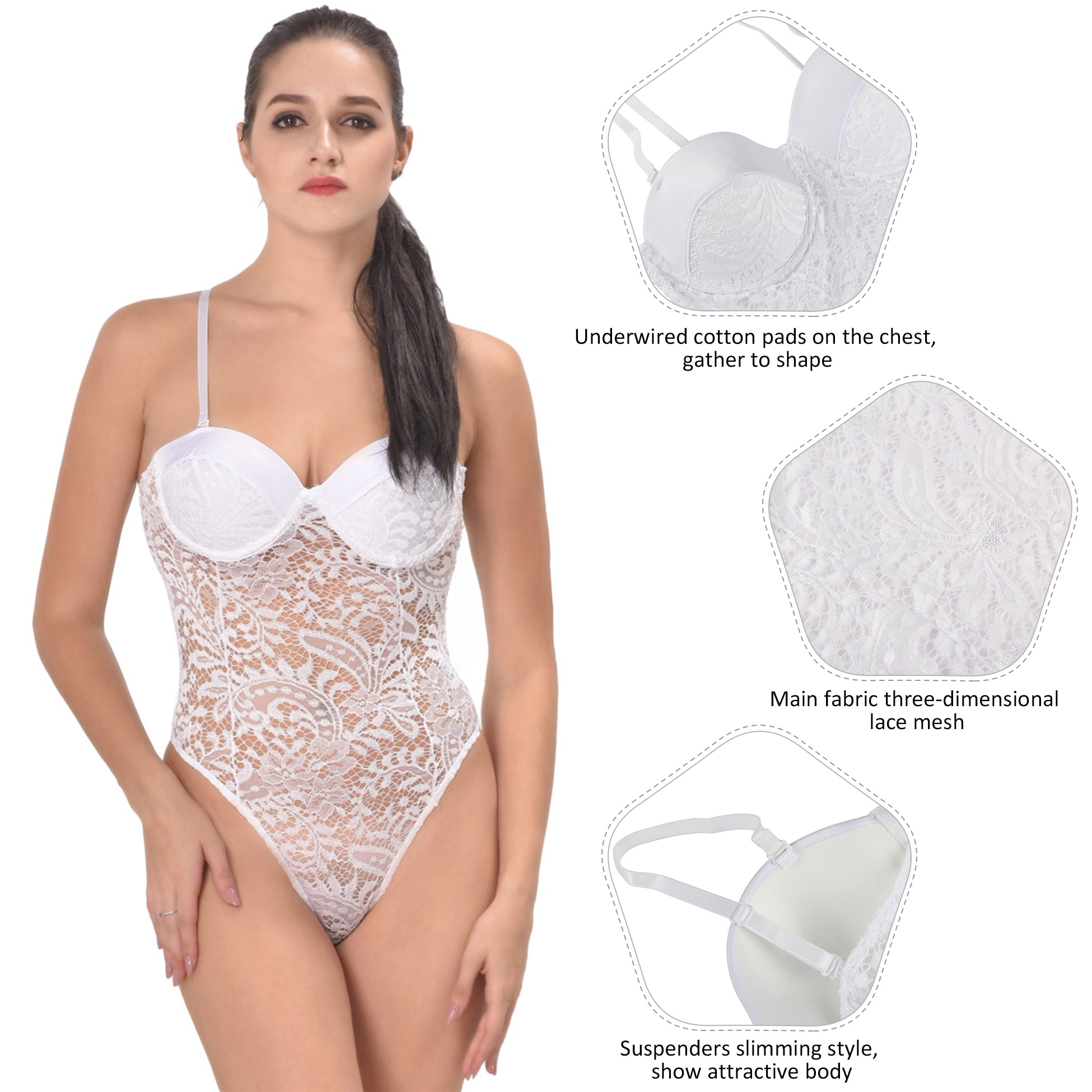 White Plus Size Push Up Cup Lace Teddy Lingerie