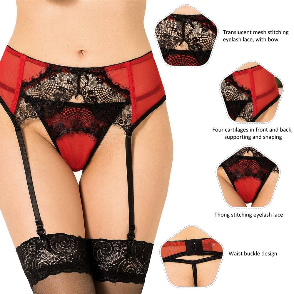 Red Sexy Transparent Lace Garter Panty