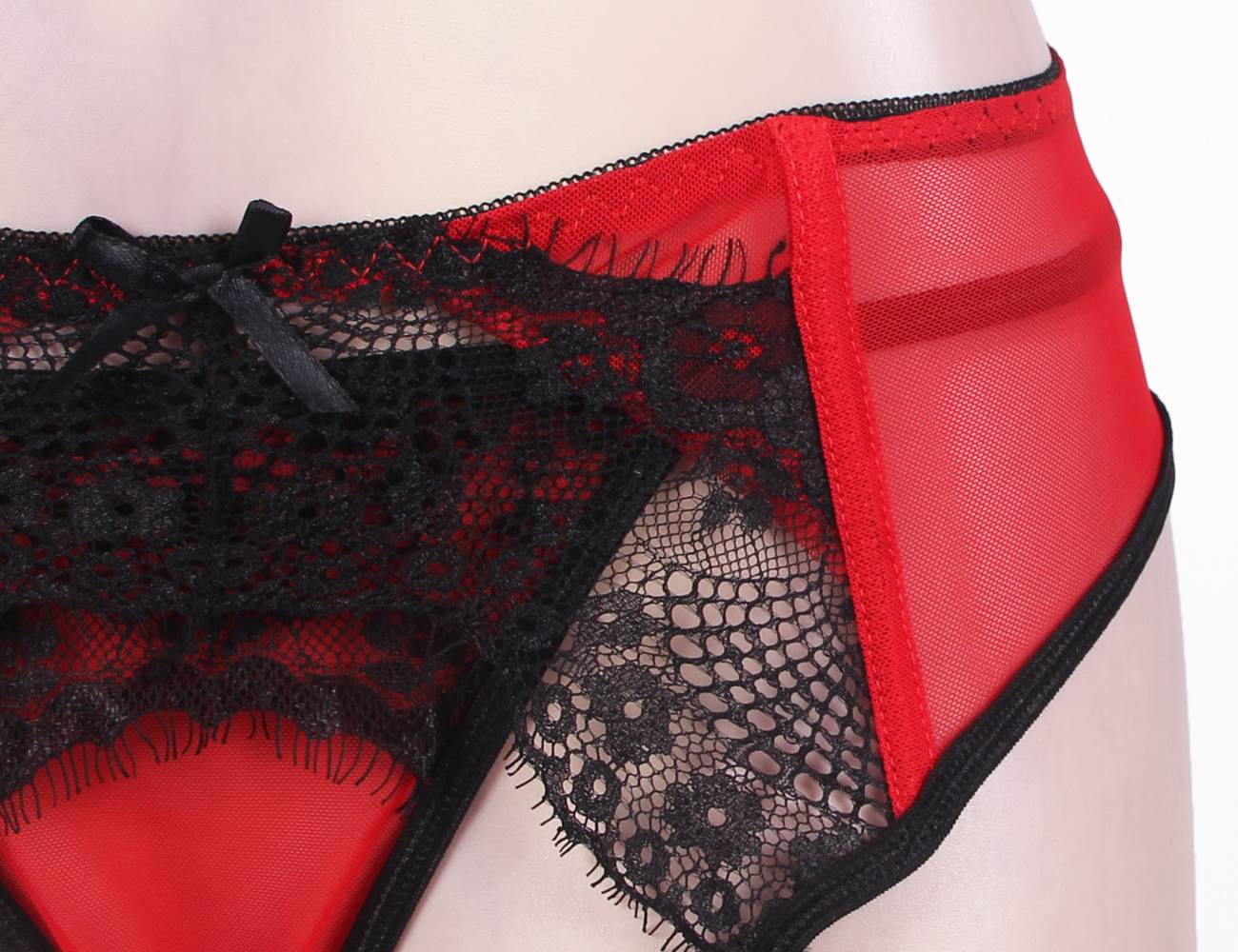 Red Sexy Transparent Lace Garter Panty