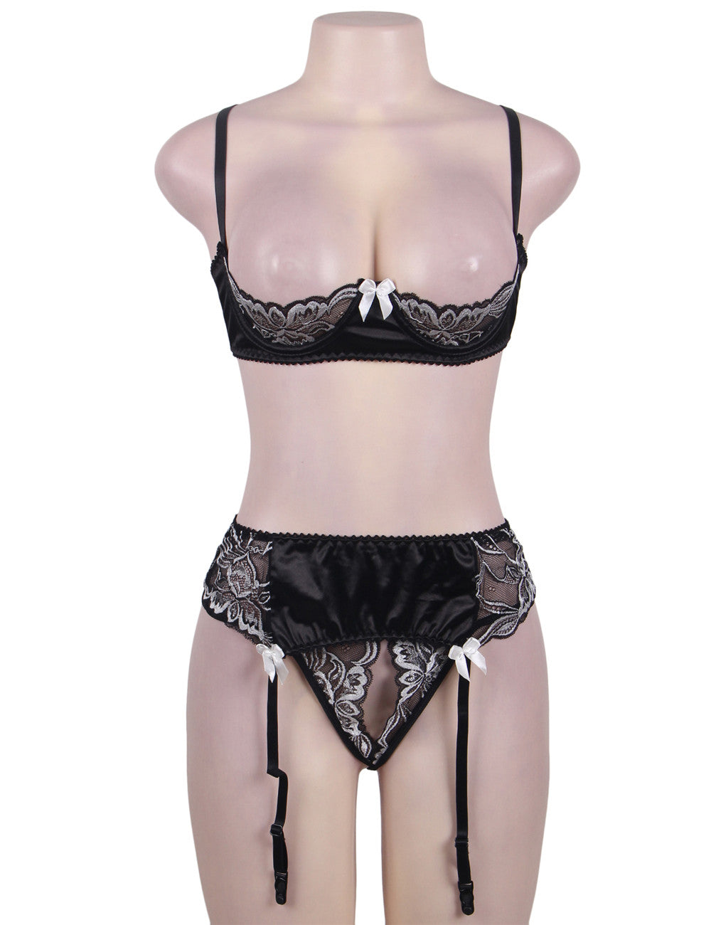 3 Piece Open Bust Bra And Garter Panty Set