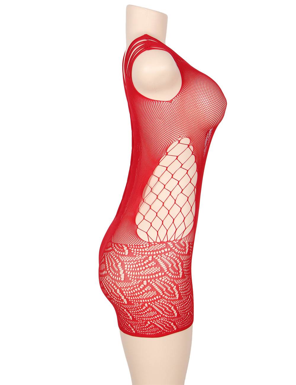 Red Crotchet Mesh Hollow-out Mini Chemise Bodystocking