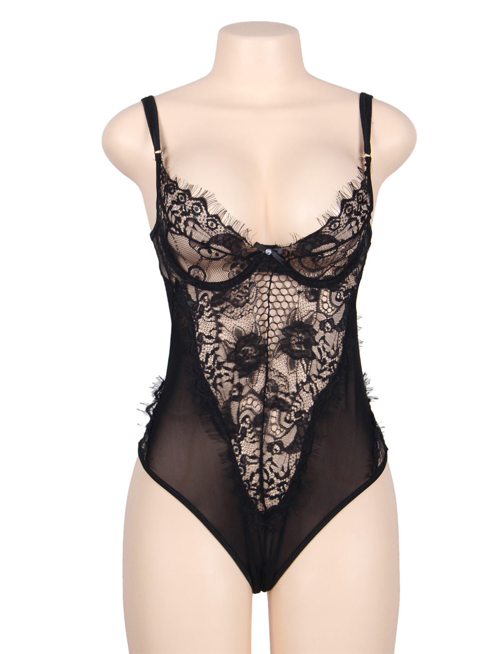 Black Chic Kissable Backless Plus Size Teddy With Underwire