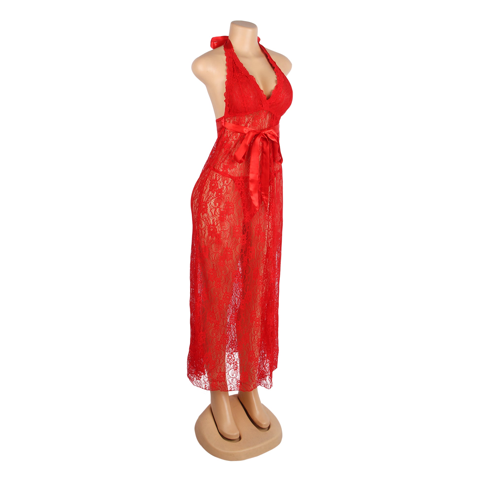 Red Sexy Lace Halter Neck Night Dress