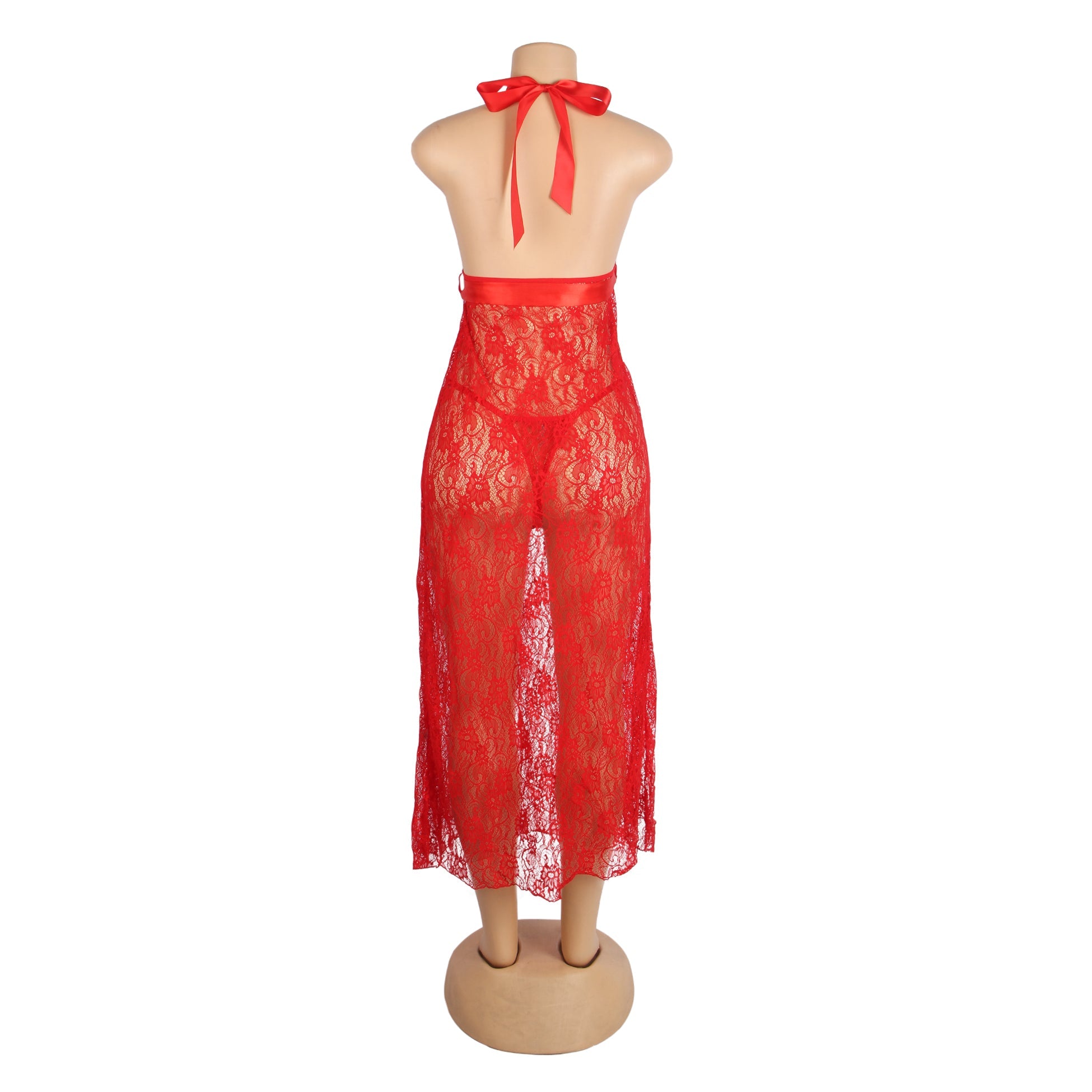 Red Sexy Lace Halter Neck Night Dress