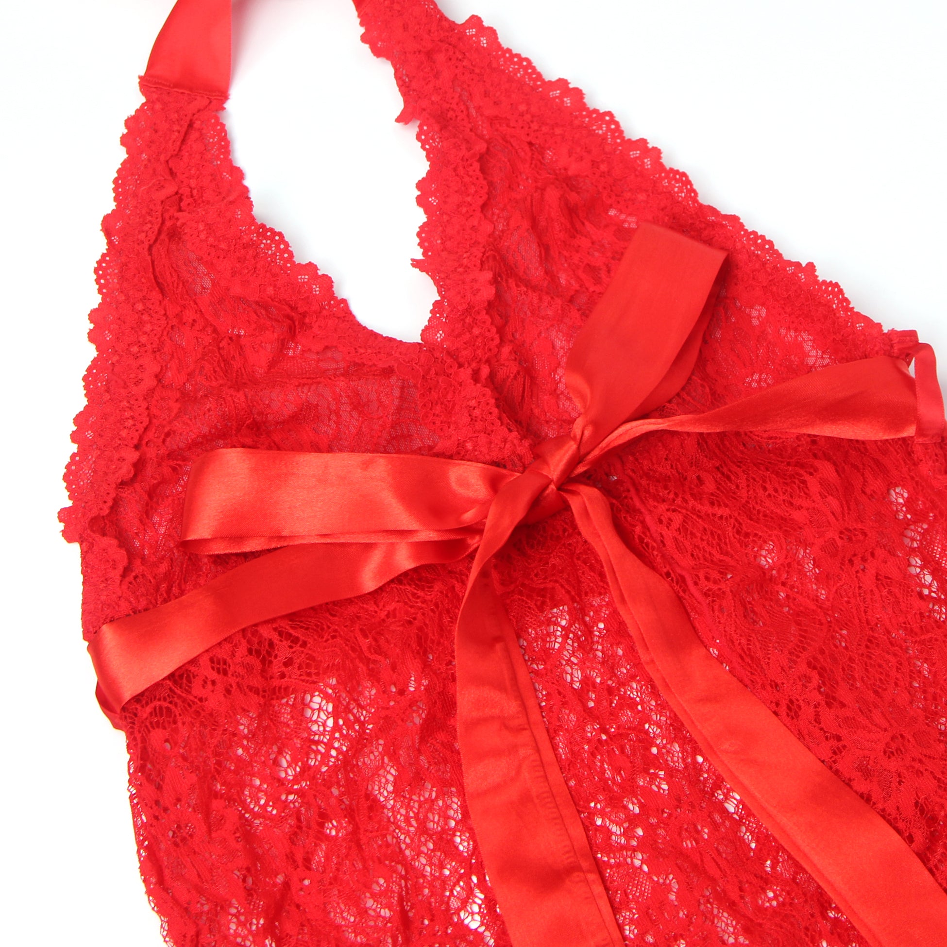 Red Sexy Lace Halter Neck Night Dress