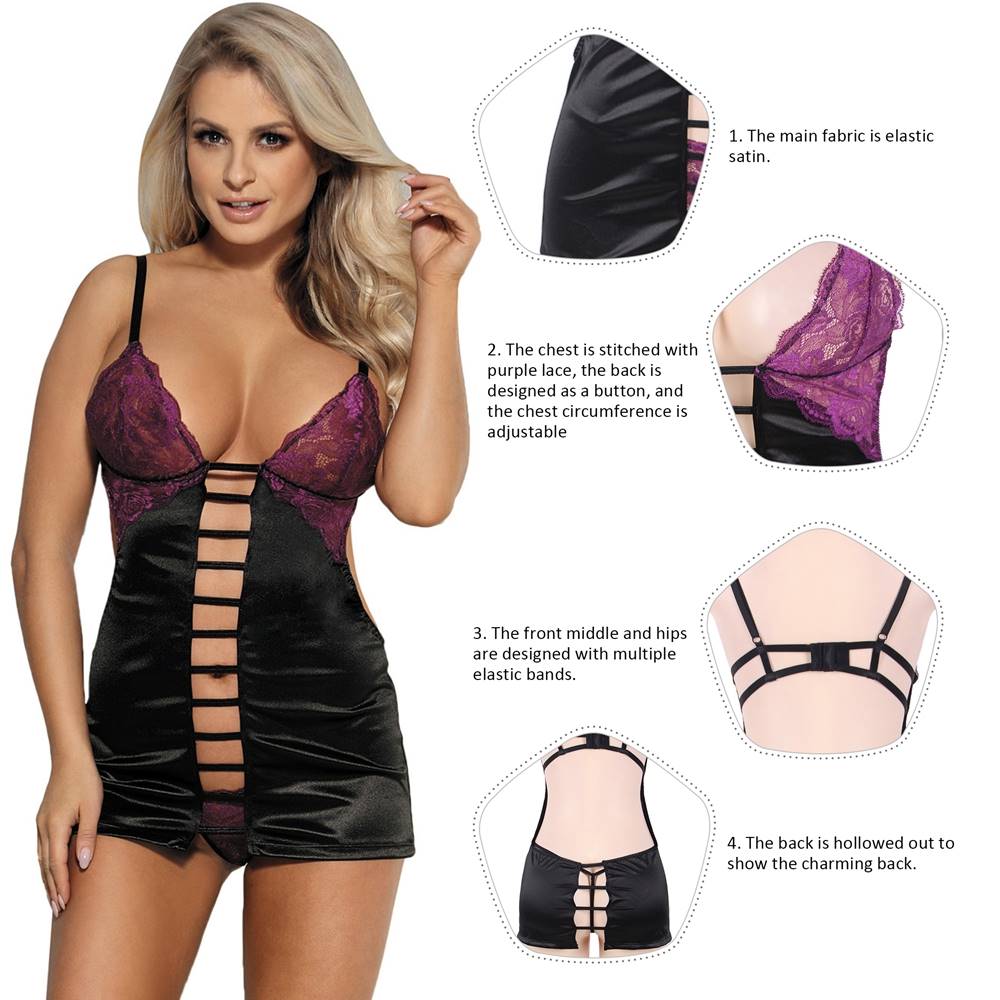 Purple Lace Cups Satin Plus Size Chemise