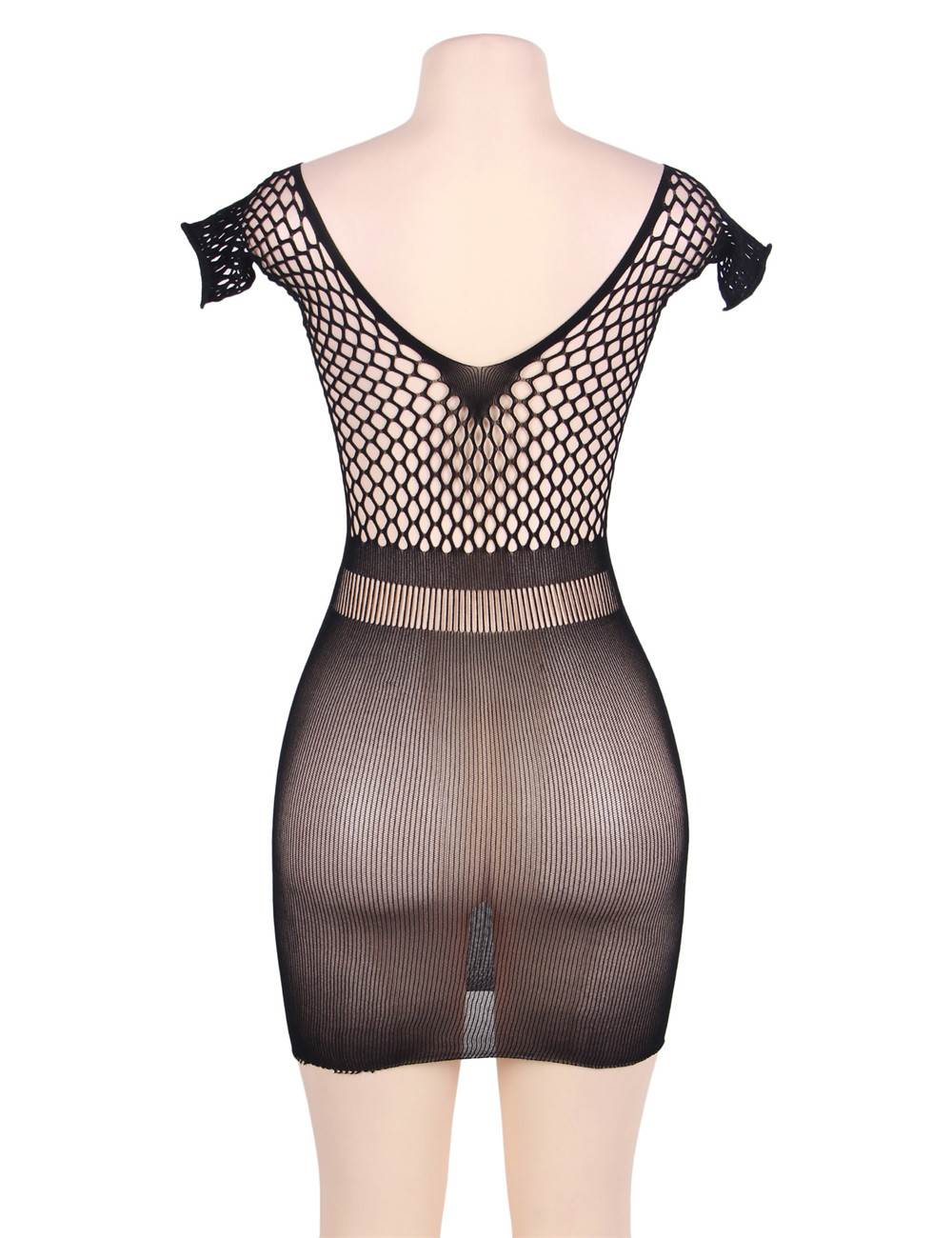 Black Crotchet Mesh Hollow-out Mini Chemise Dress