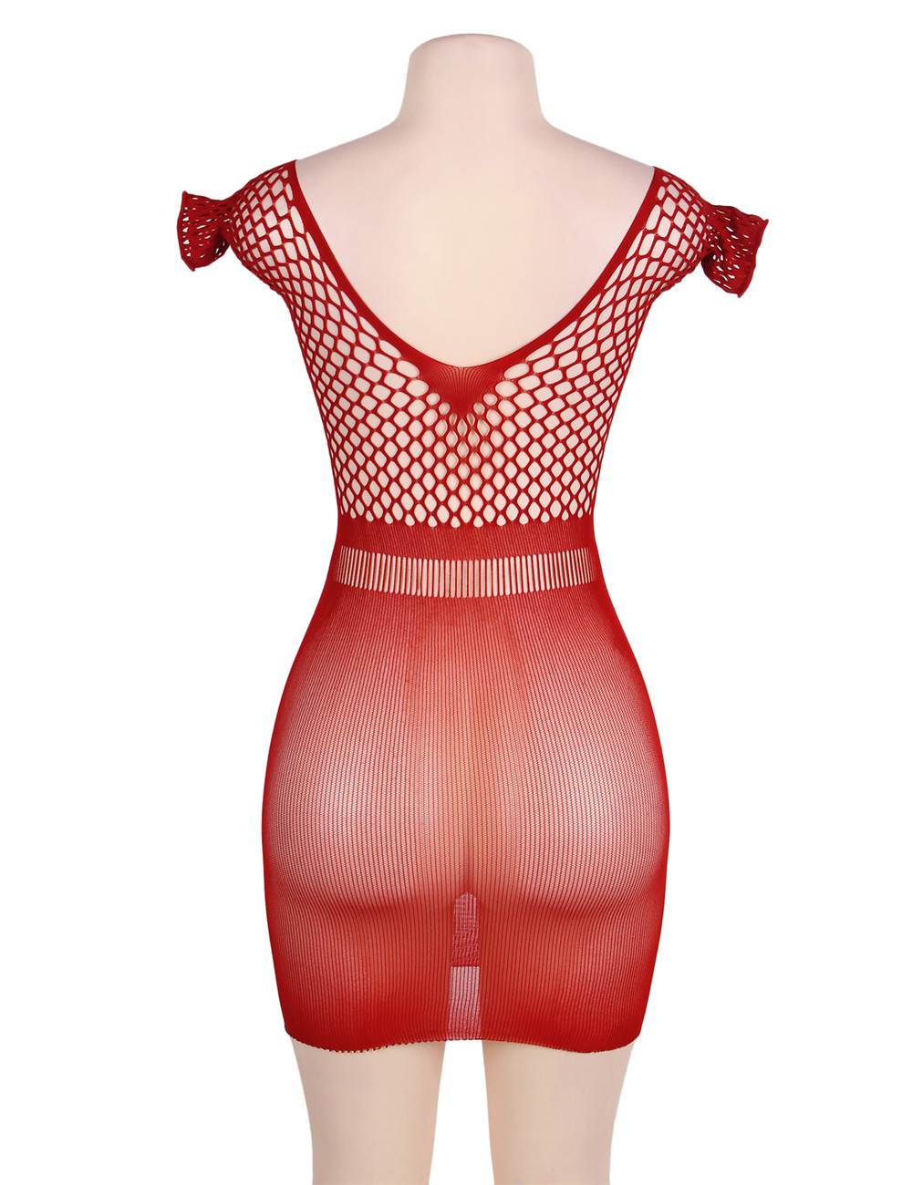 Crotchet Mesh Hollow-out Mini Chemise Red Dress