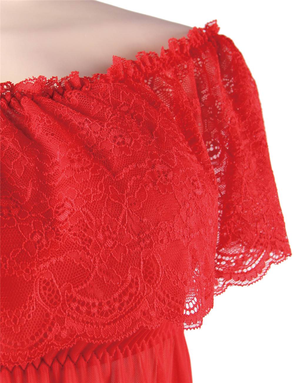 Plus Size Valentine‘s Day Style Red Off-Shoulder Lace Sexy Babydoll
