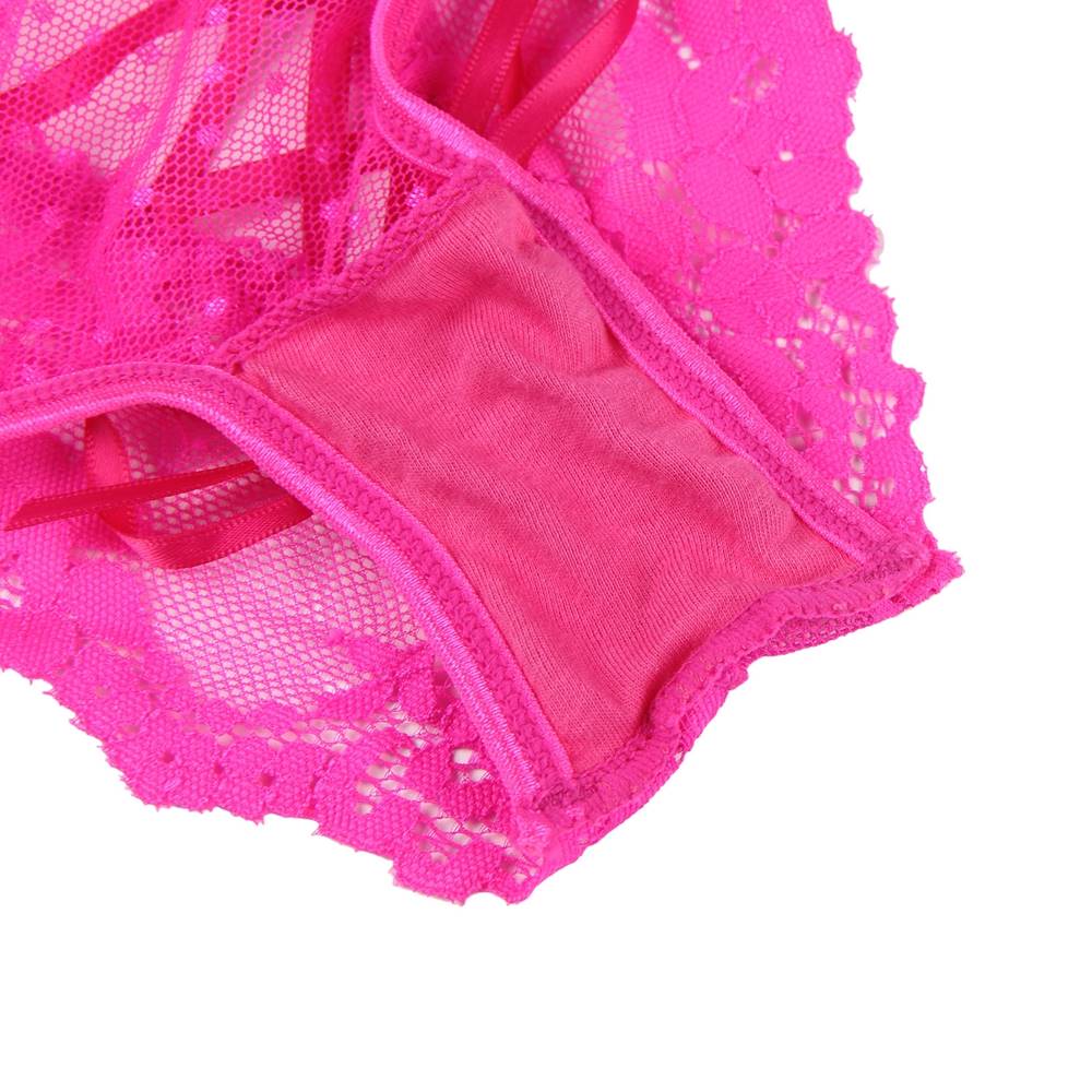 Sexy Pink High Waist Lace Strappy Panty
