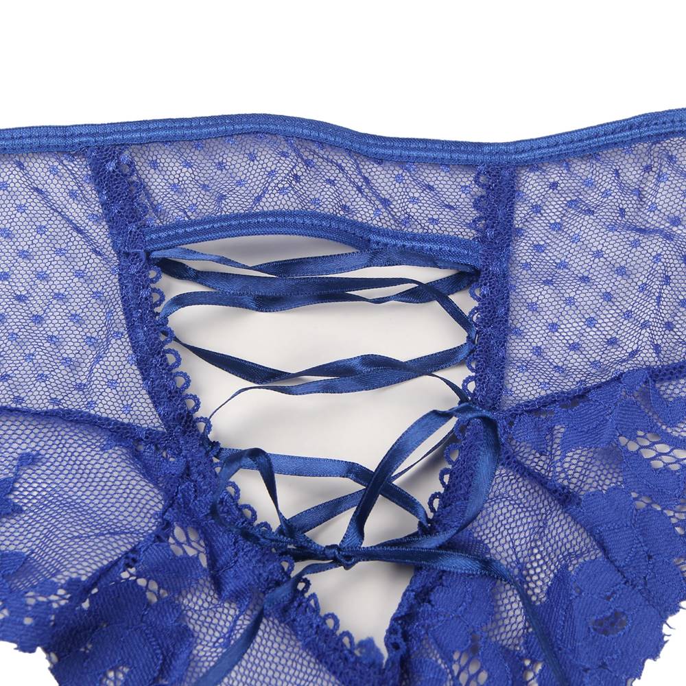Sexy Blue High Waist Lace Strappy Panty
