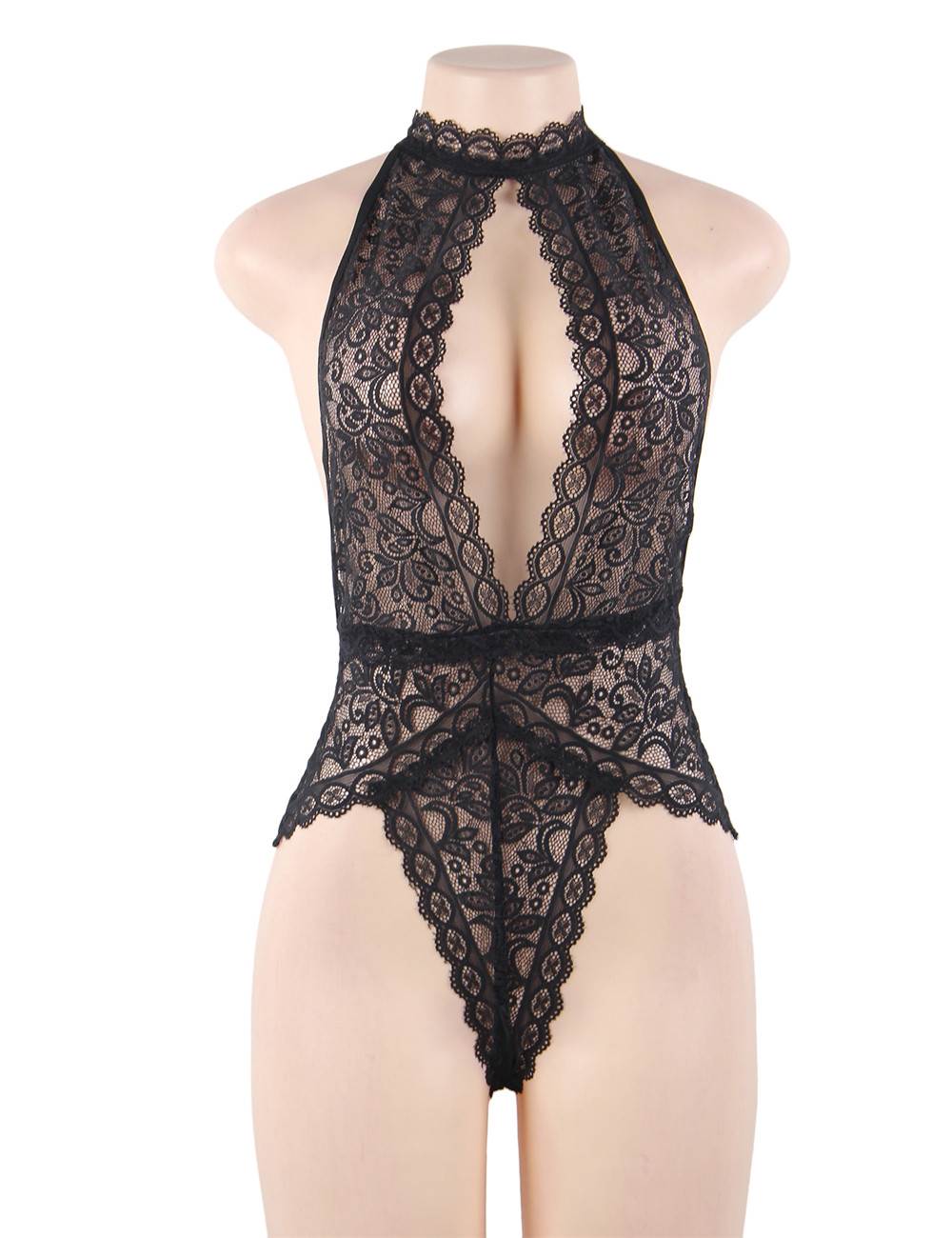 Plus Size Black Exquisite Lace Open Cup Teddy