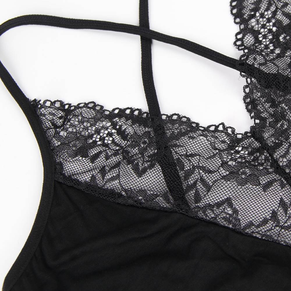 Lace Decoration V-neck  Stretchy Modal Nightdress with G String