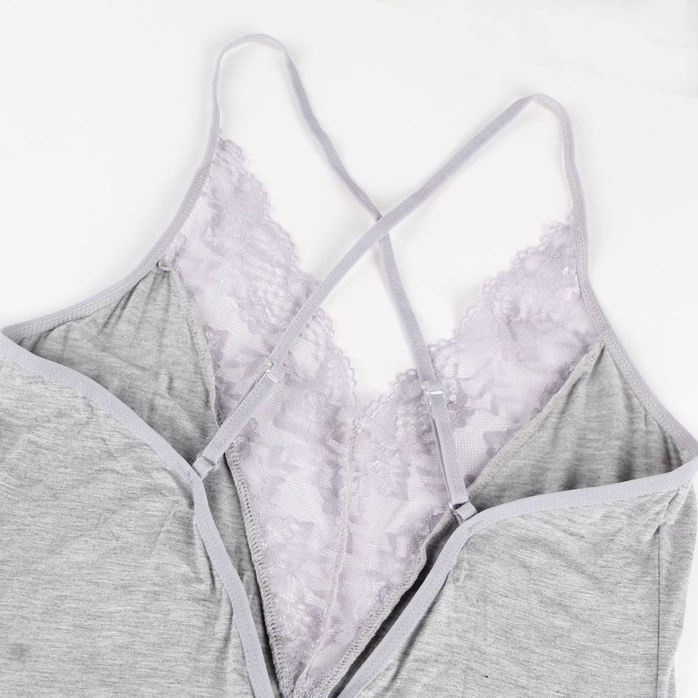 Lace Decoration Sleepwear V-neck Stretchy Modal Nightdress with G String