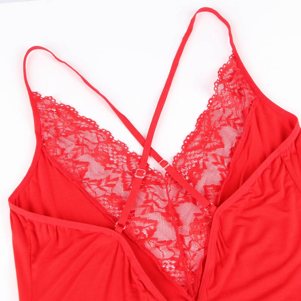 Lace Decoration Nightdress V-neck Stretchy Modal Sleepwear with G String