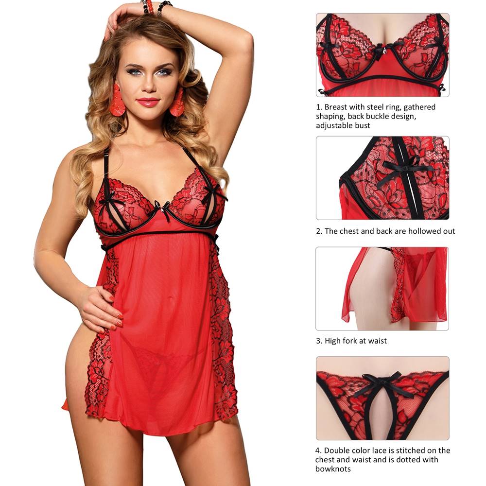 Elegant Red Lace Sexy Babydoll