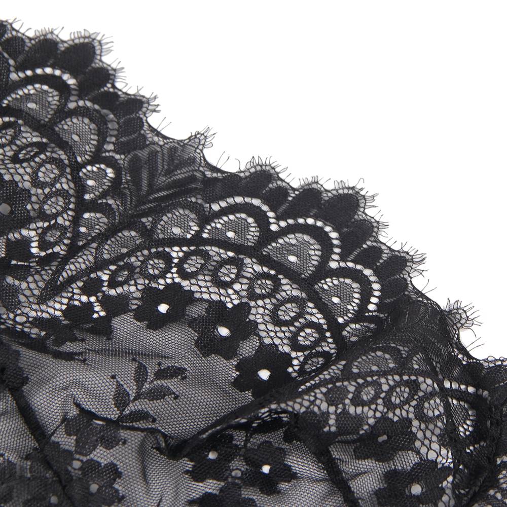 Floral Black Eyelash Lace Lingerie Bra Set