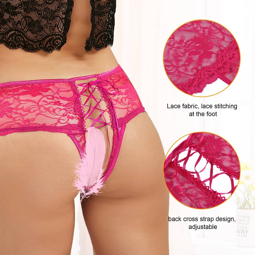 Pink Open Crotch Floral Lace Panty
