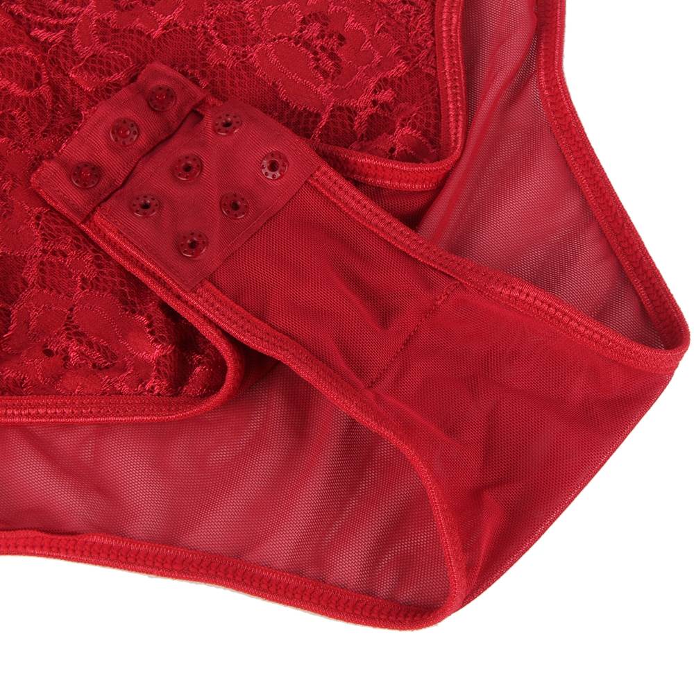 Lace Red Openable Crotch  Plus Size  Bodysuit Without Underwire