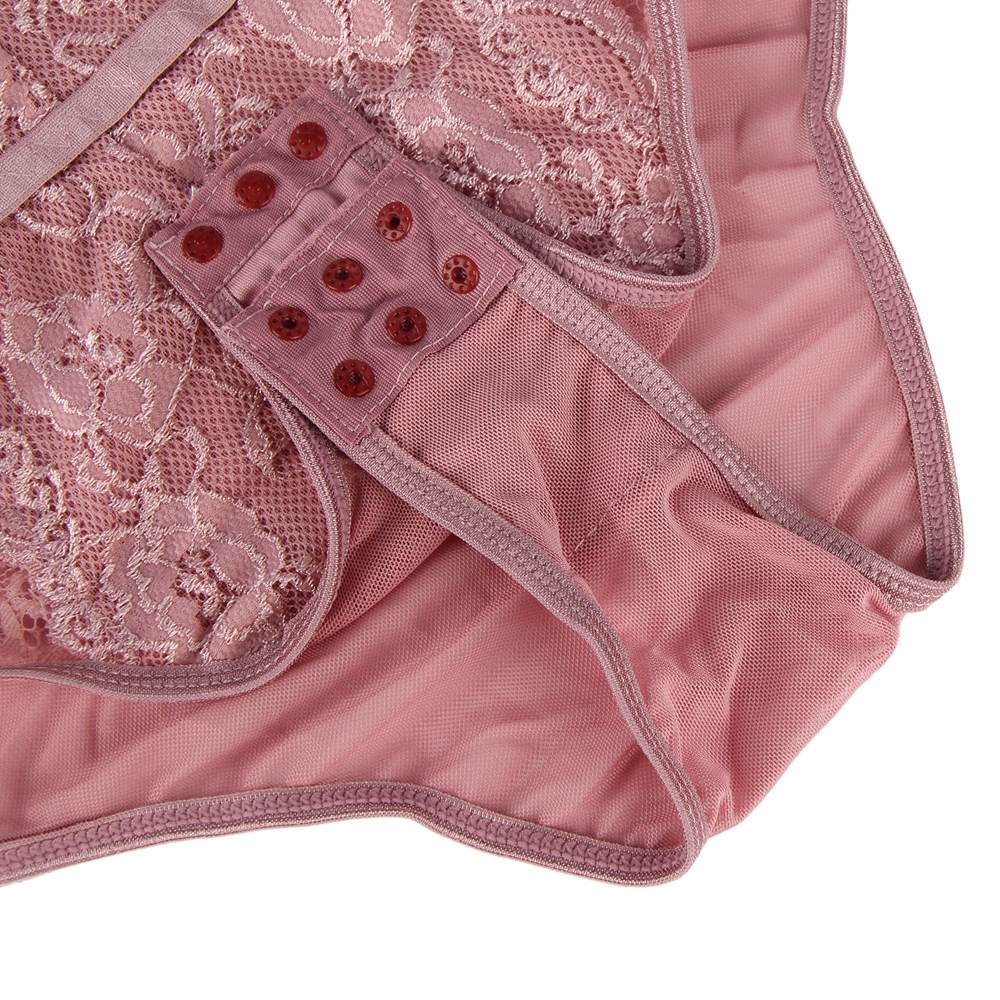 Plus Size Bodysuit Without Underwire Pink Lace Openable Crotch Lingerie
