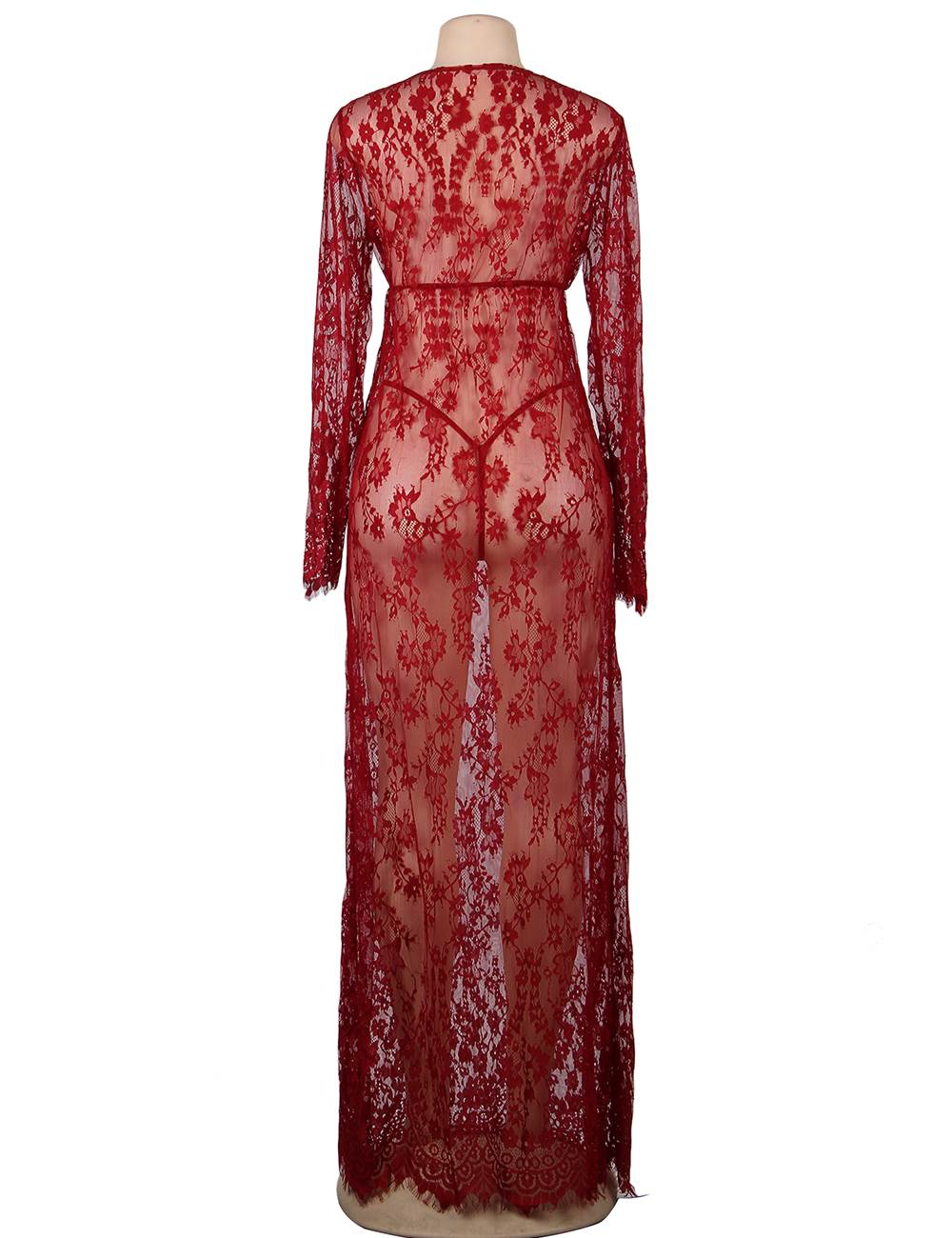 Sexy Red See-through V Neck Long Plus Size Nightdress With Thong