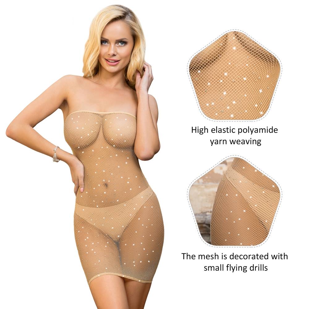 Fishnet Off-the-shoulder Sparkle Bodystocking