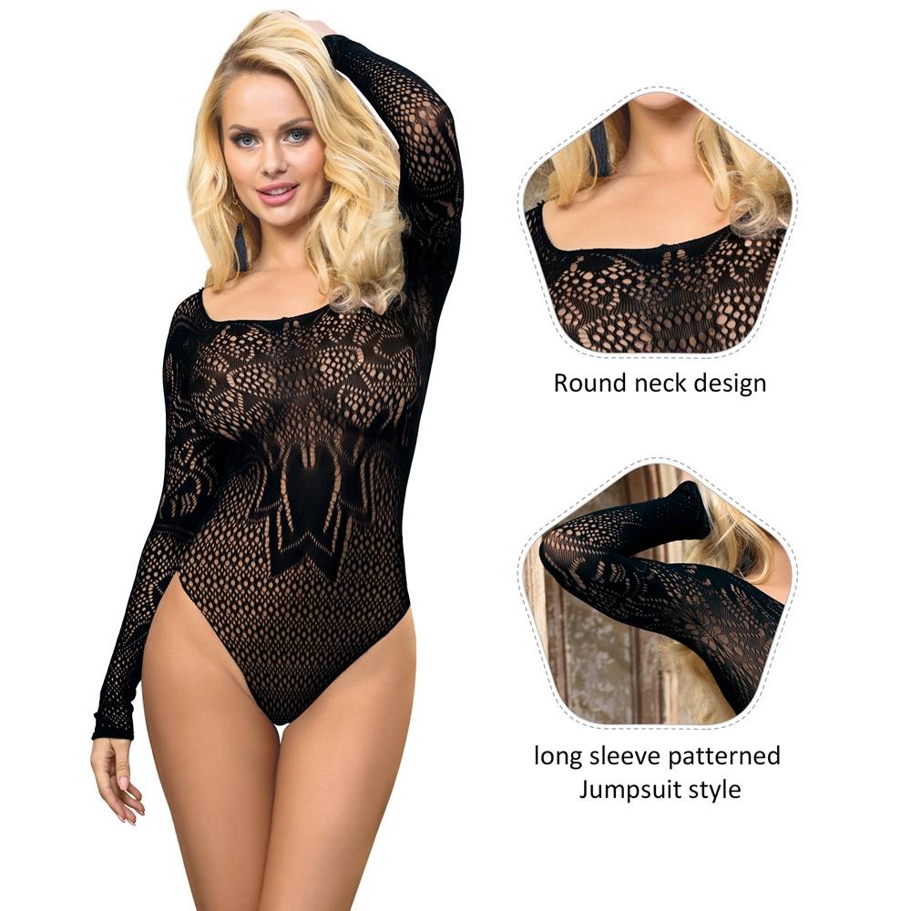 Plus Size Long Sleeve Fishnet Off-the-shoulder Bodysuit