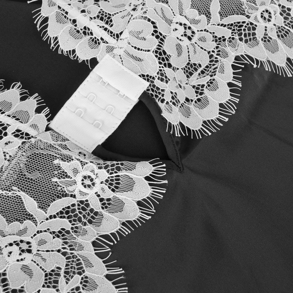 Black Sexy High-end Satin Lace Stitching Open Back Ladies Pajamas