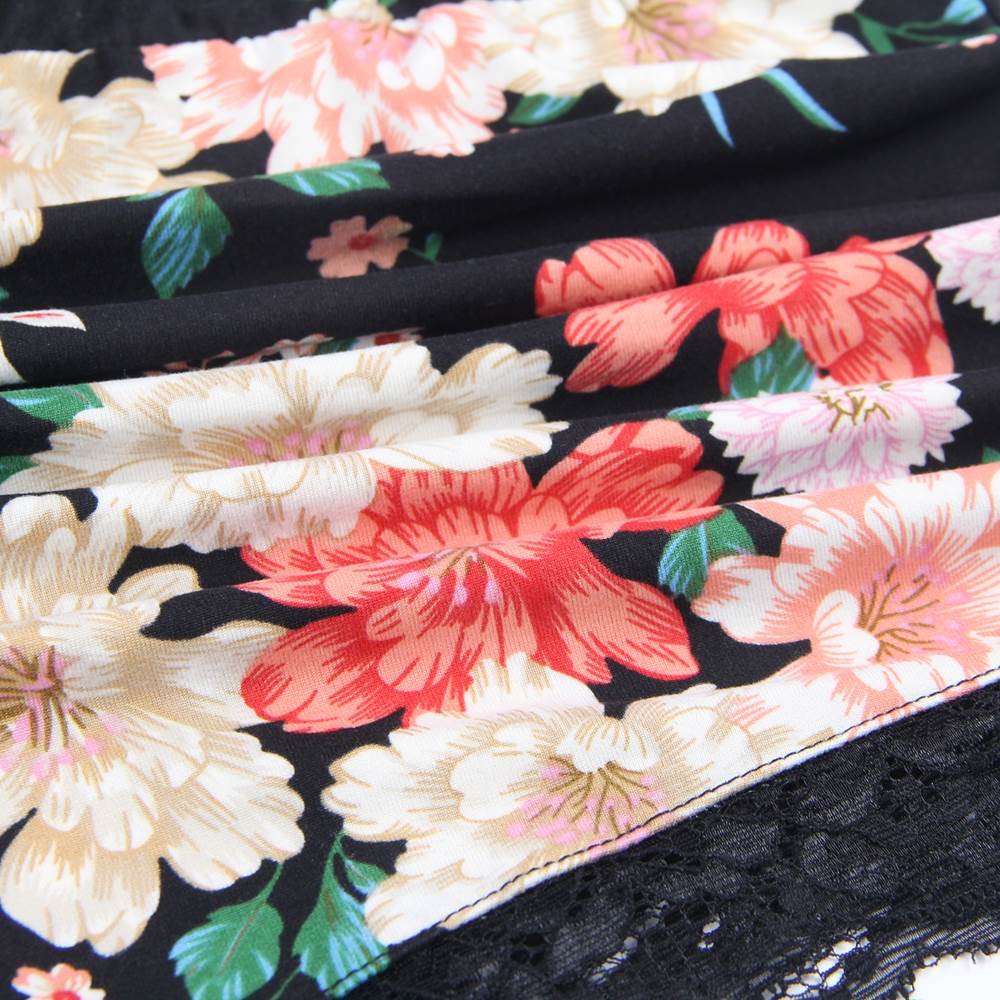 Deep V-neck Silk Floral Print One-piece Sleepwear