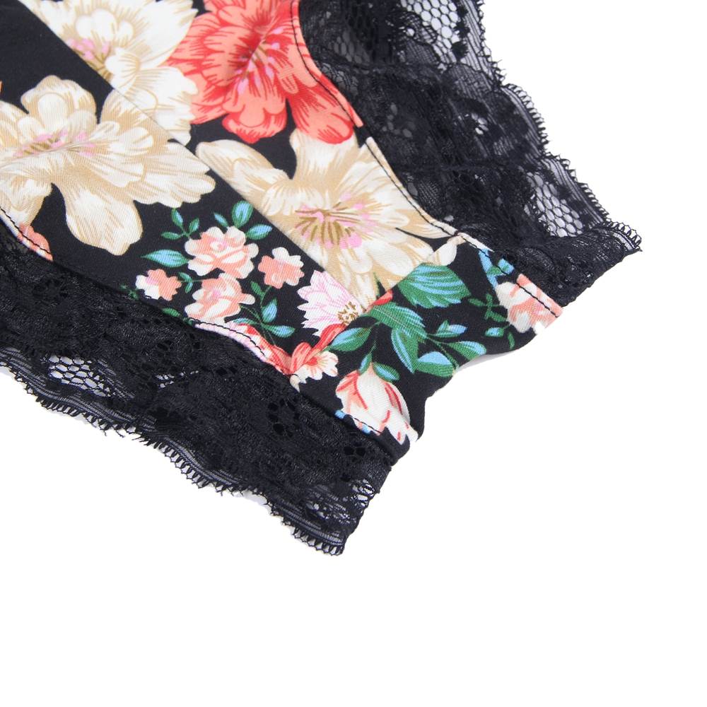 Deep V-neck Silk Floral Print One-piece Sleepwear