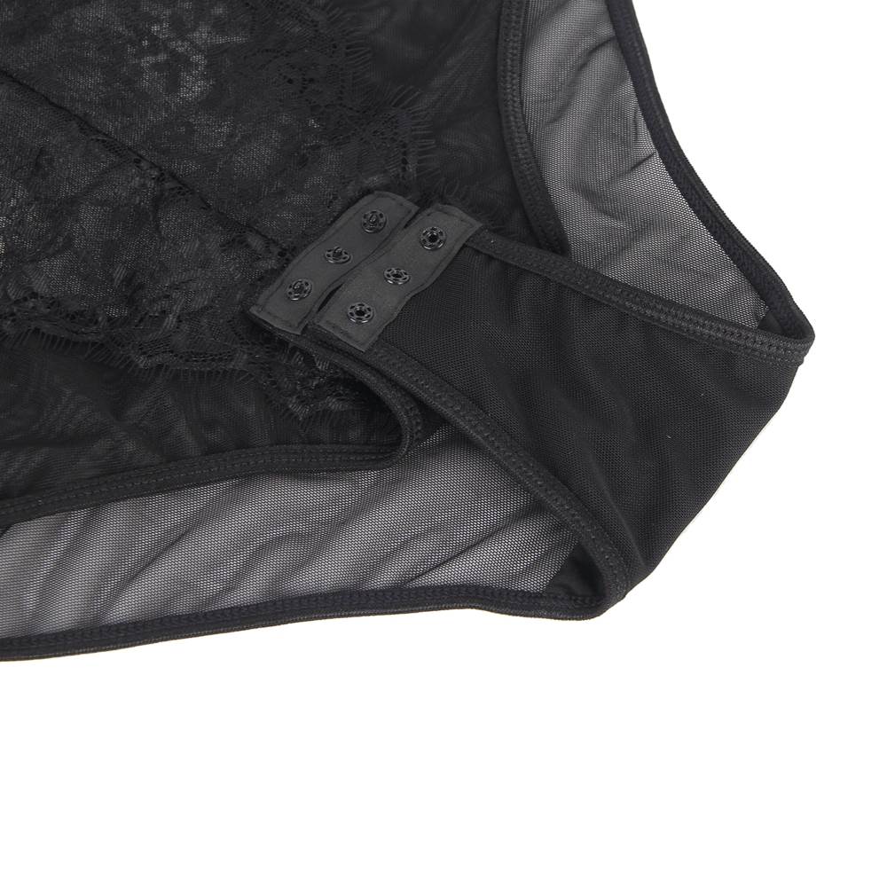Plus Size Crotch Open Black High Quality Lace Splicing Sexy Teddy With Underwire