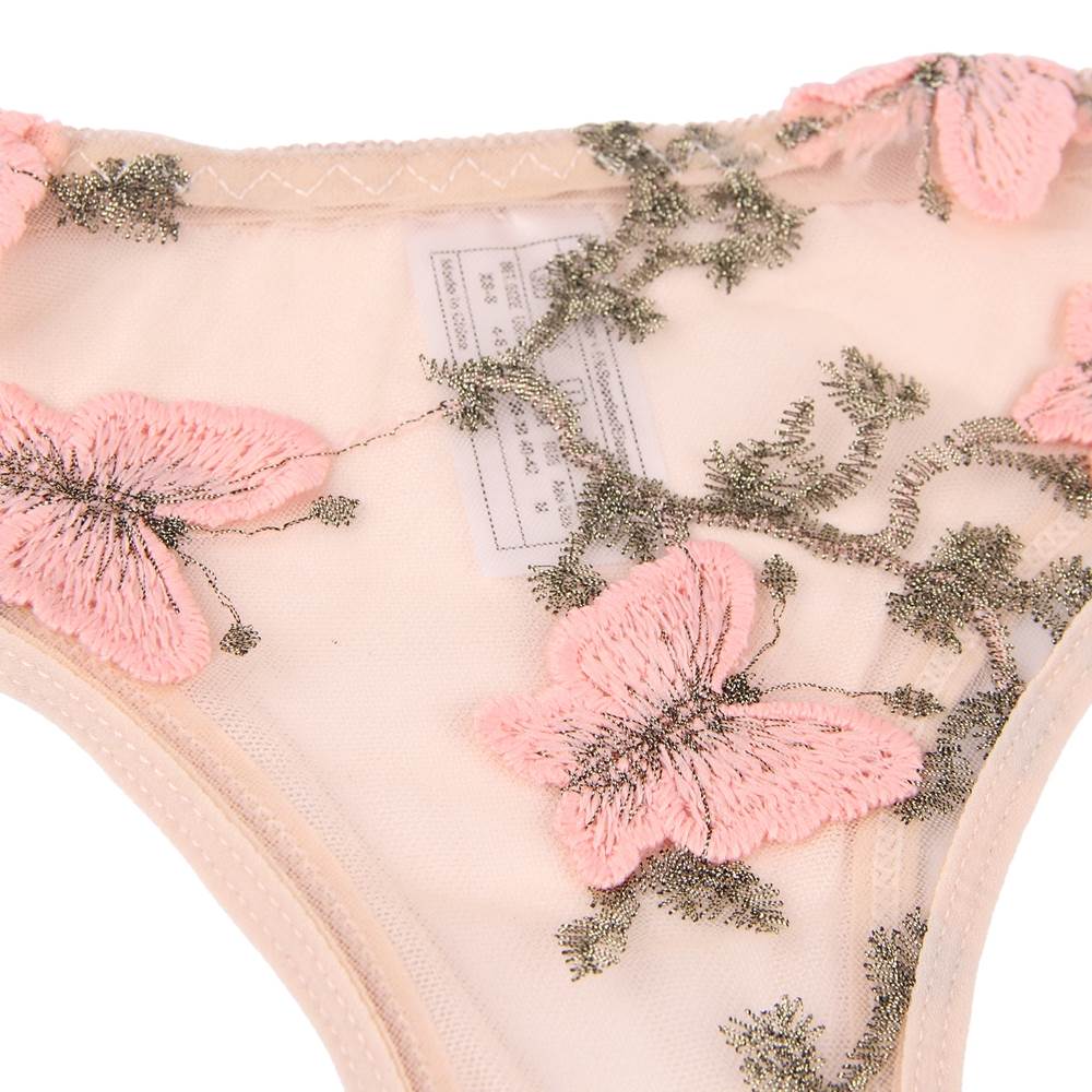 Plus Size Butterfly Pattern Embroidery Mesh Lingerie Set With Underwire