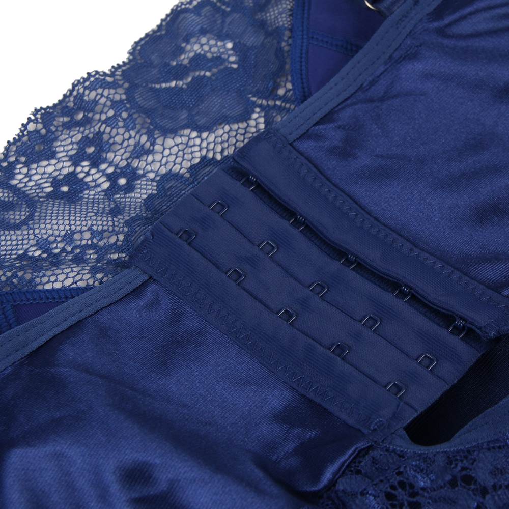 Sexy Eyelash Blue Lace Chest Pad Sleepwear With Thong