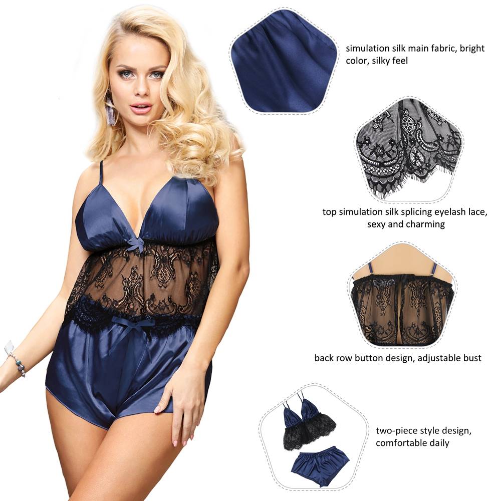 Silk Camisole Fashion Eyelash Lace Sleepwear Set