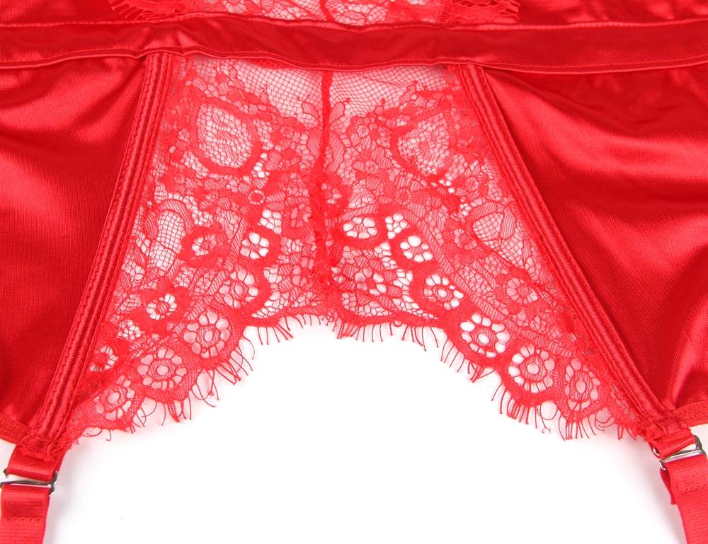 Red Elegant Eyelash Lace Garter Lingerie With Underwire