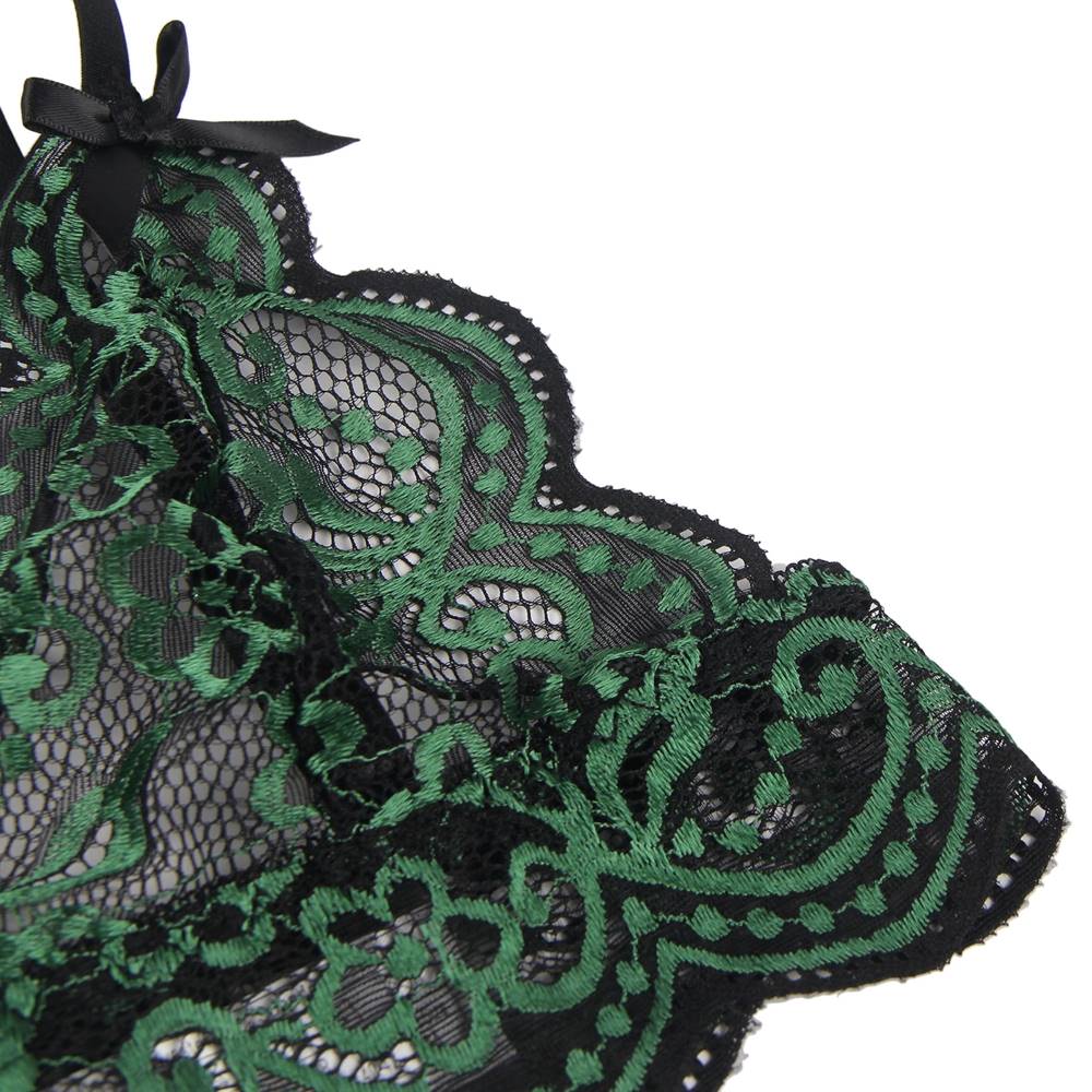 High Quality Green Lace Cross Strap Decoration Sexy Bra Set